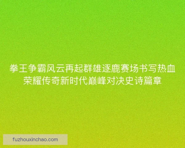 拳王争霸风云再起群雄逐鹿赛场书写热血荣耀传奇新时代巅峰对决史诗篇章